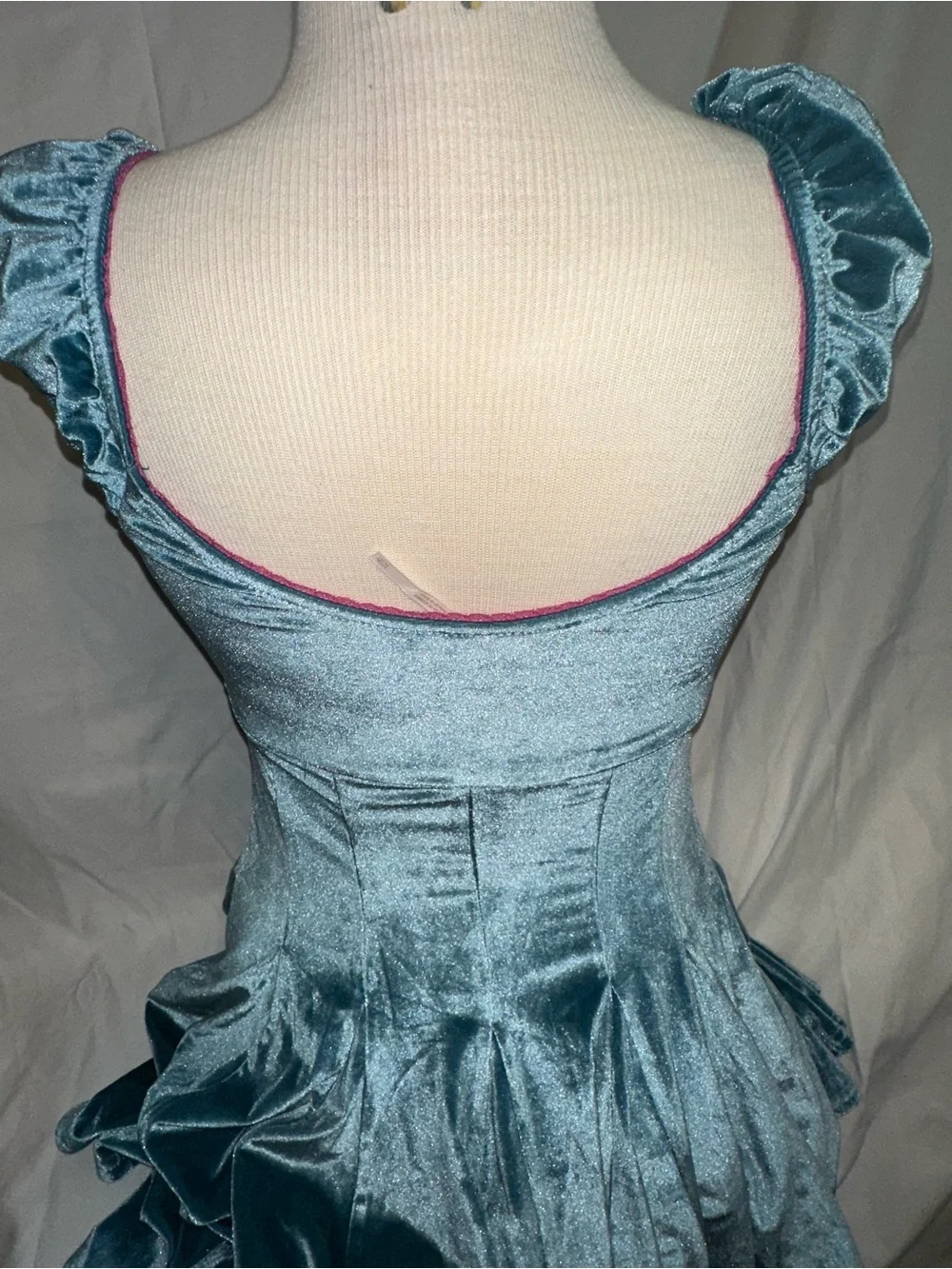 Free People Teal Velvet Mini Dress with Pink Trim